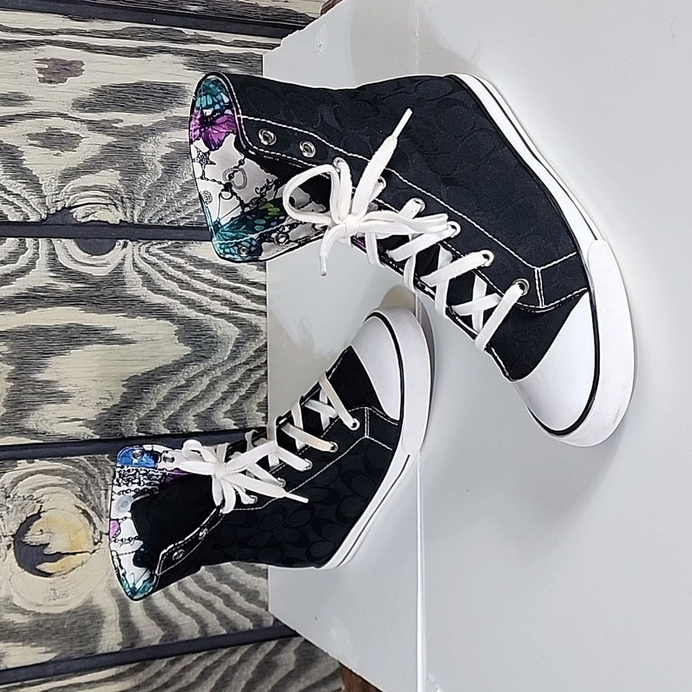 Coach Bonney Logo Butterfly Interior High Top Black Sneakers - Women's Size 8.5B - Picture 12 of 12